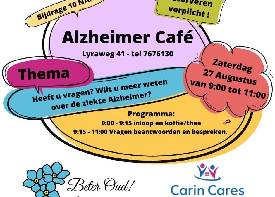 Alzheimer Cafe op 27 augustus bij Carin Cares