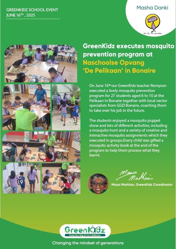 GreenKidz Workshop Muggenpreventie Bonaire NSO de Pelikaan